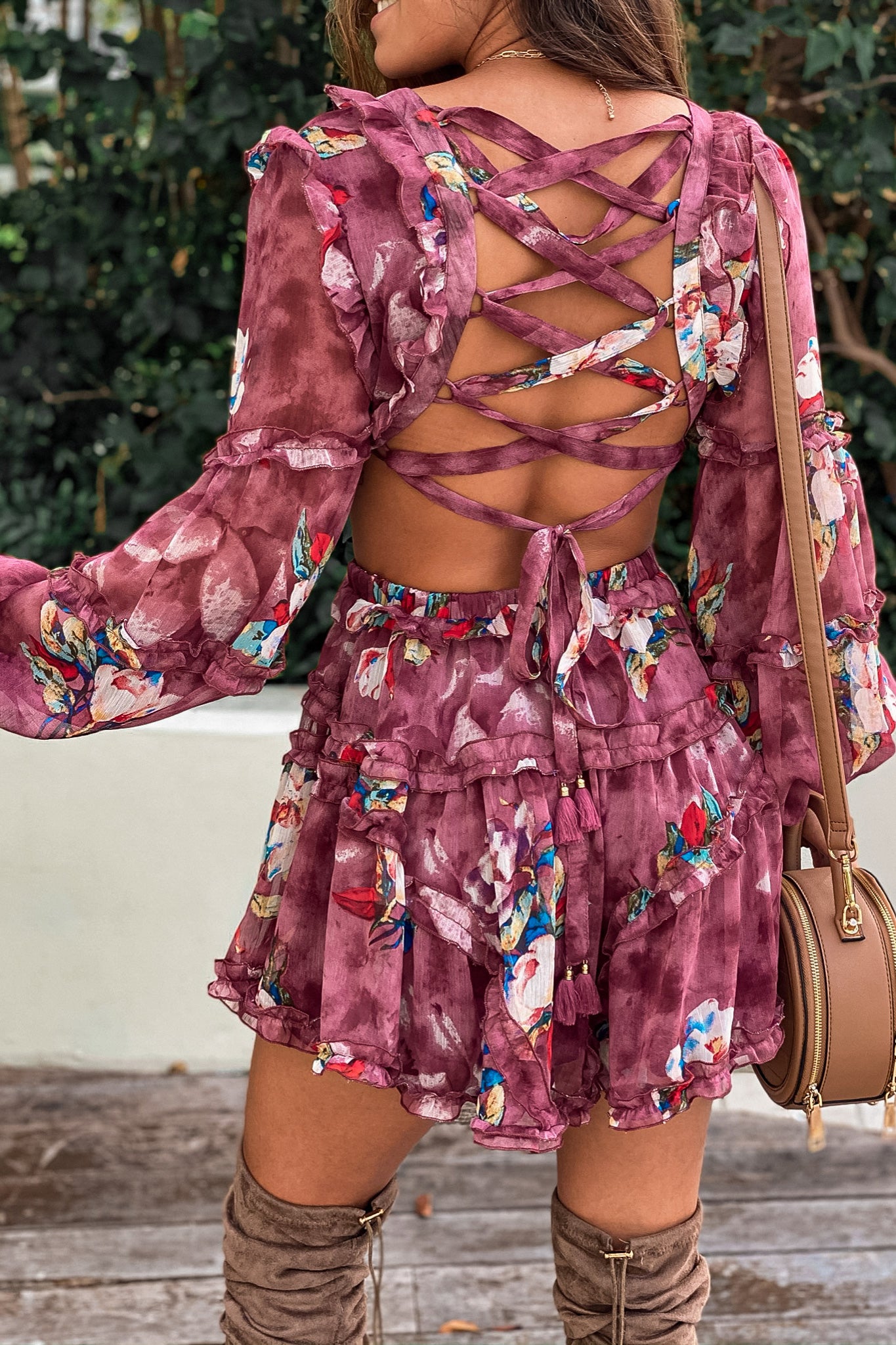 maroon floral short dress