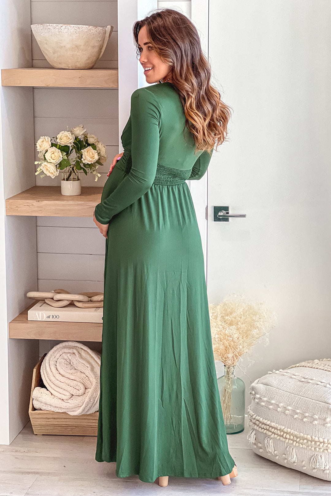 Hunter Green Maternity Maxi Dress with Long Sleeves | Saved By The Dress Saved by the Dress Hunter Green Maternity Maxi Dress with Long Sleeves | Saved By The Dress Saved by the Dress