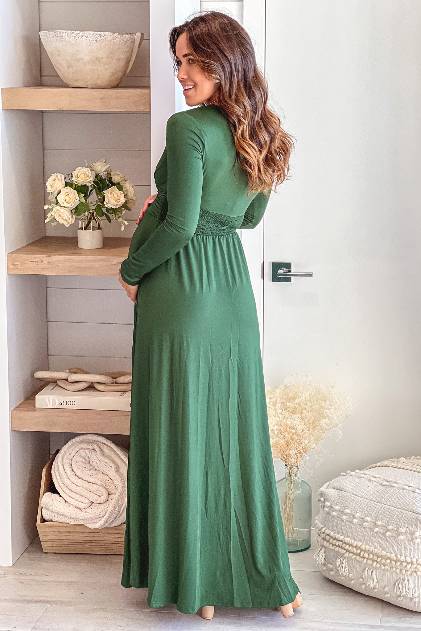 Hunter Green Maternity Maxi Dress with Long Sleeves | Saved By The Dress Saved by the Dress Hunter Green Maternity Maxi Dress with Long Sleeves | Saved By The Dress Saved by the Dress