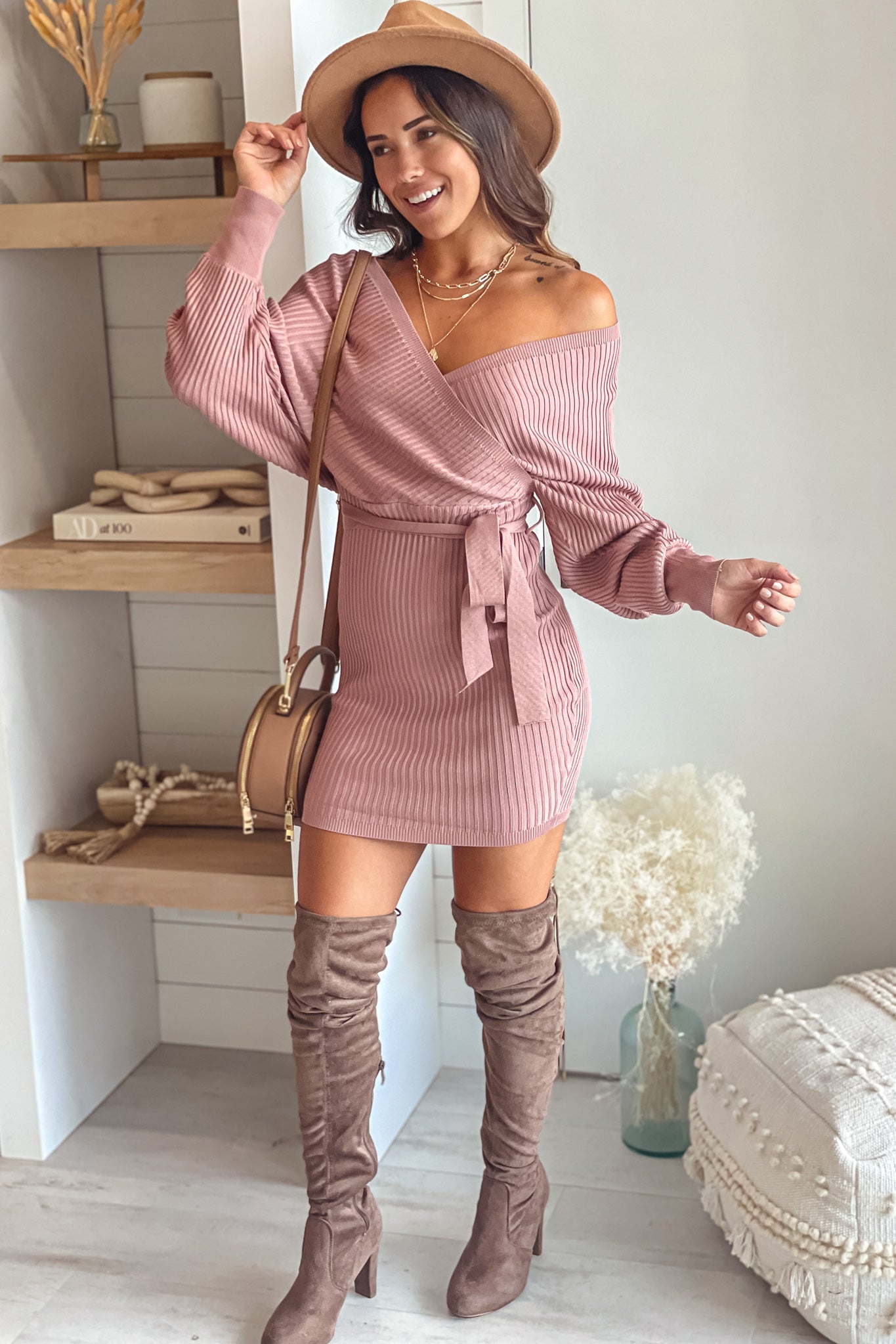 mauve casual dress Mauve Sack Dress and Black Floral Heels Old World New