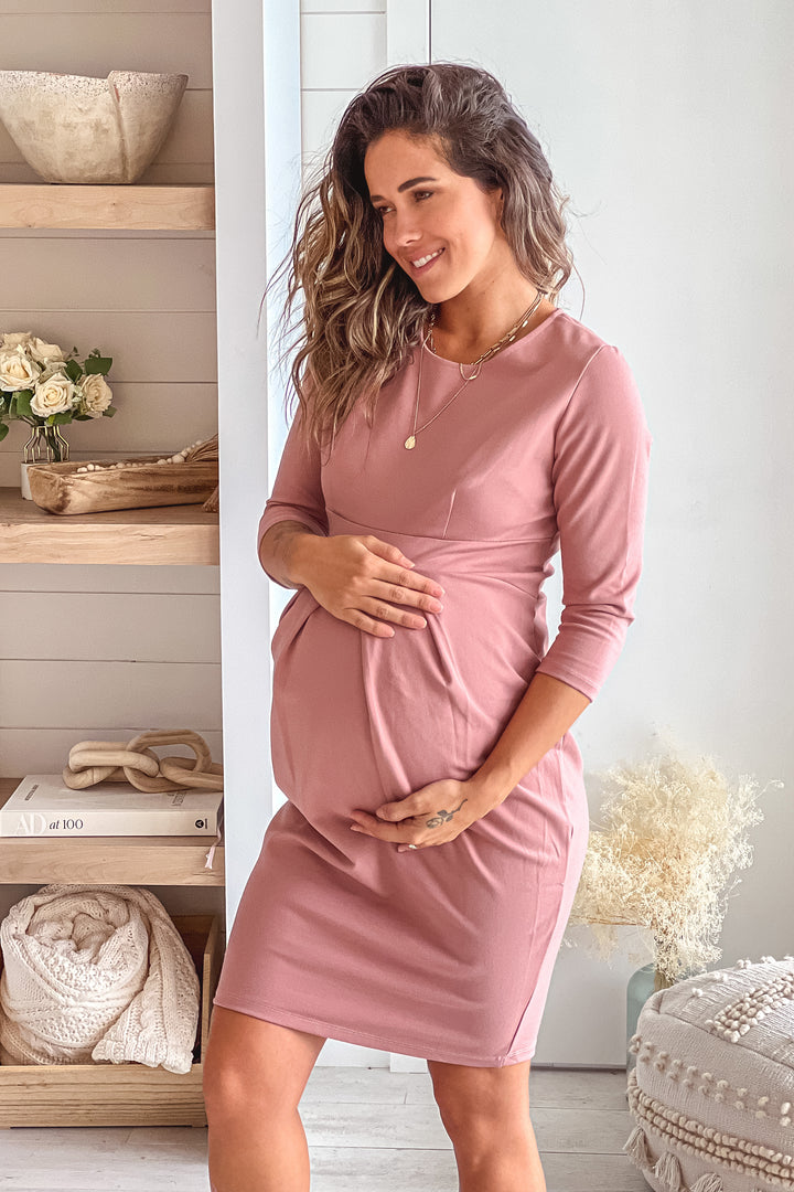 strapless open back dress Summer Mae Bow Tie Maternity Midi Dress