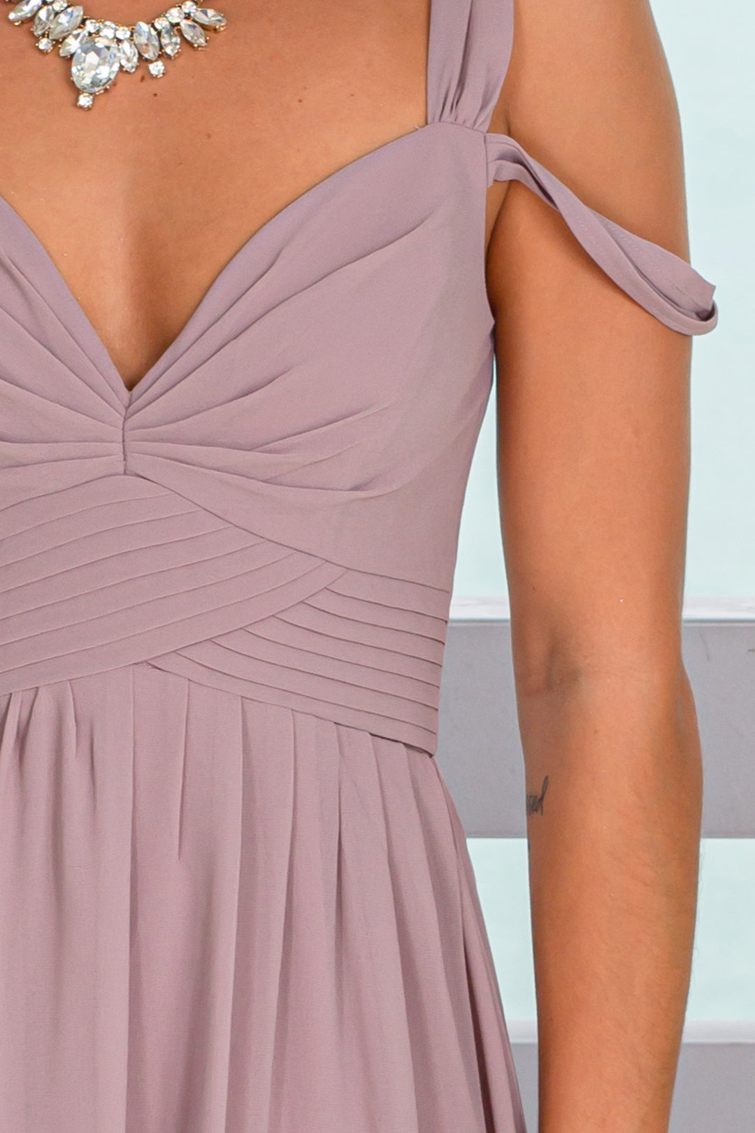 knee length dresses for ladies Mauve Off Shoulder Maxi Dress