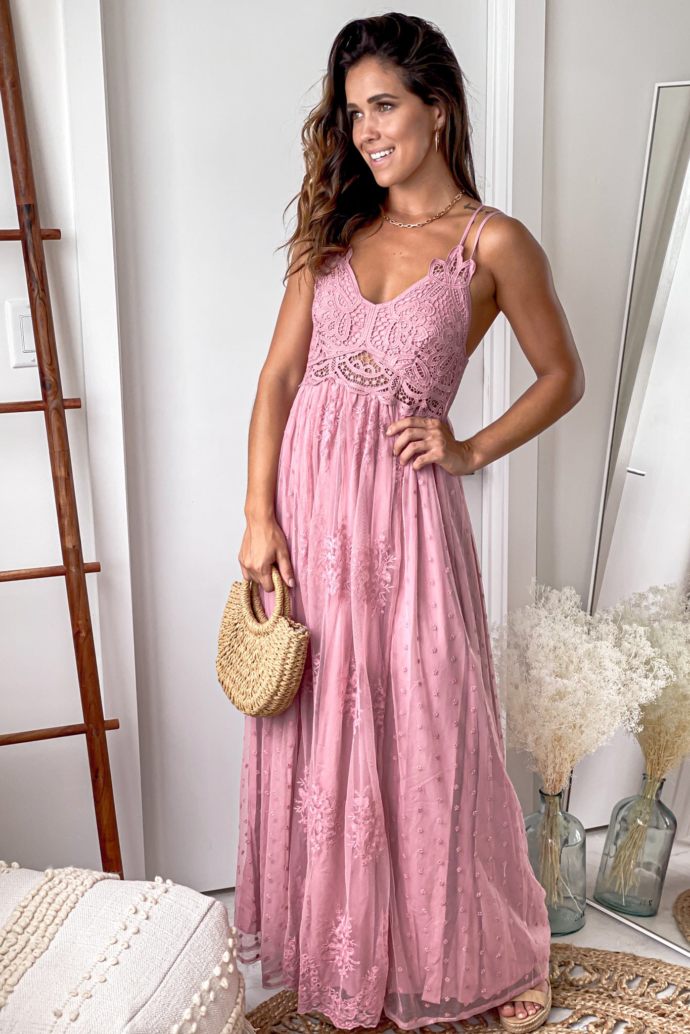 Mauve Lace Maxi Dress With Crochet Top | Maxi Dresses Saved by the Dress Mauve Lace Maxi Dress With Crochet Top | Maxi Dresses Saved by the Dress