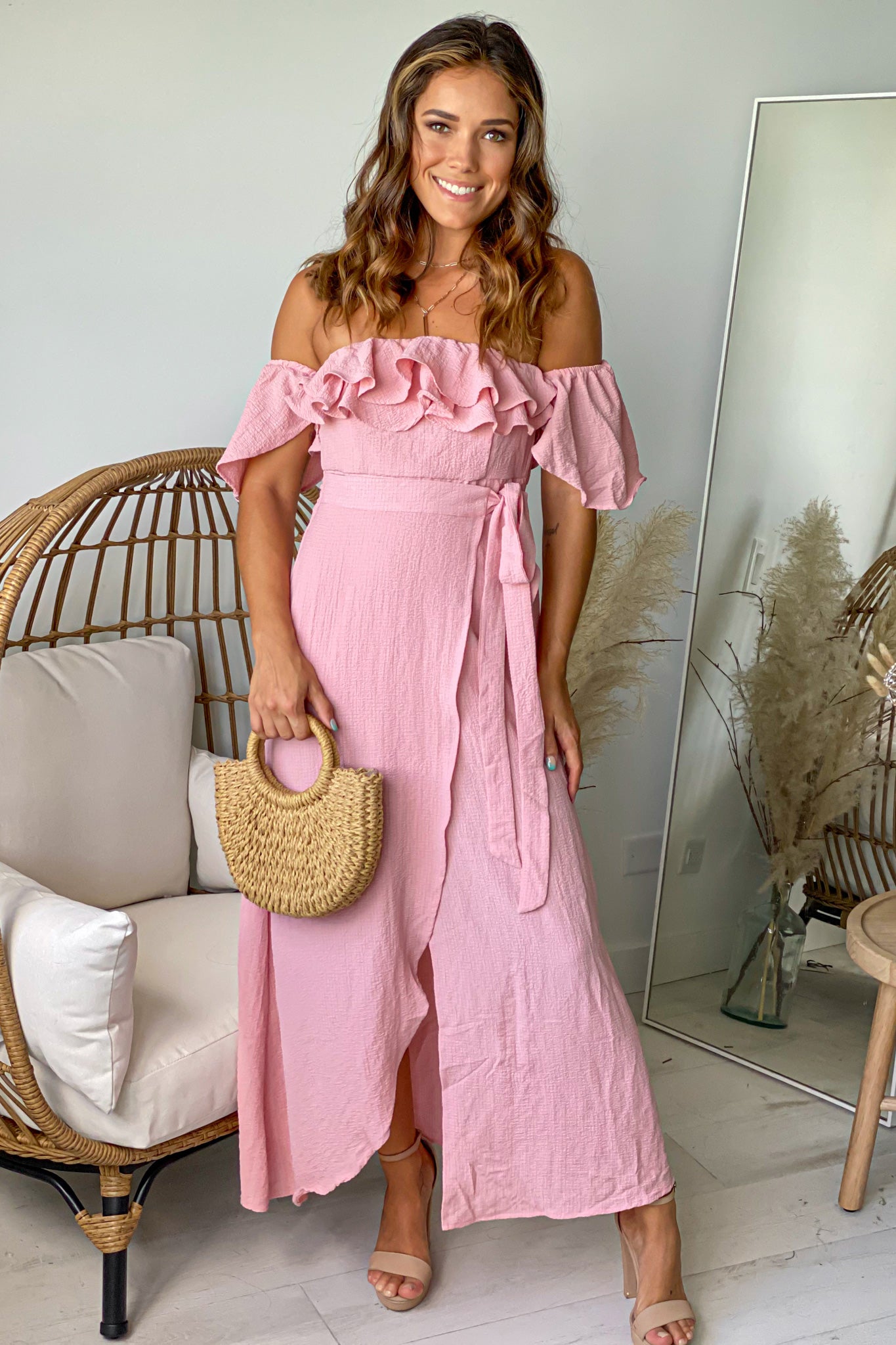 Mauve Off Shoulder Wrap Dress Mauve Off Shoulder Wrap Dress