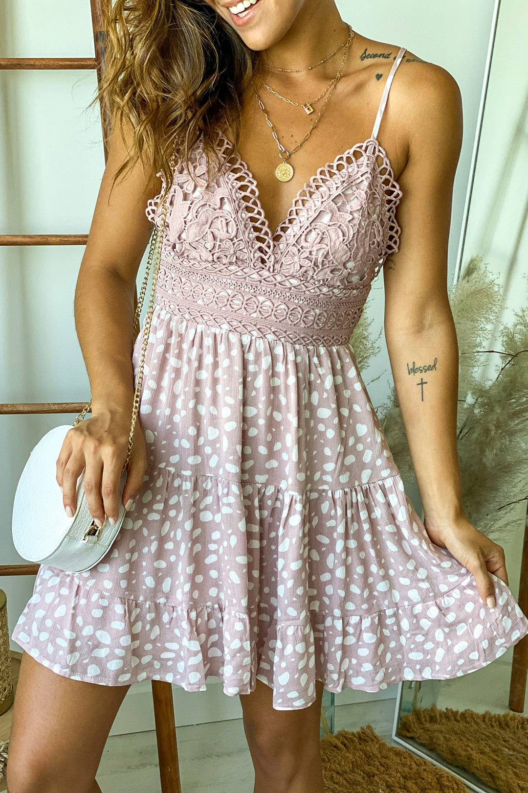 cute polka dot dress Mauve Polka Dot Short Dress