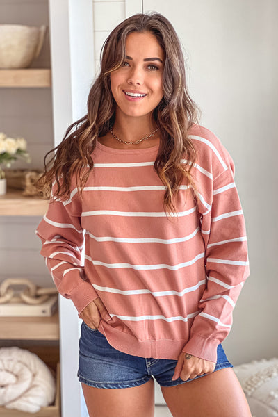 mauve striped sweater