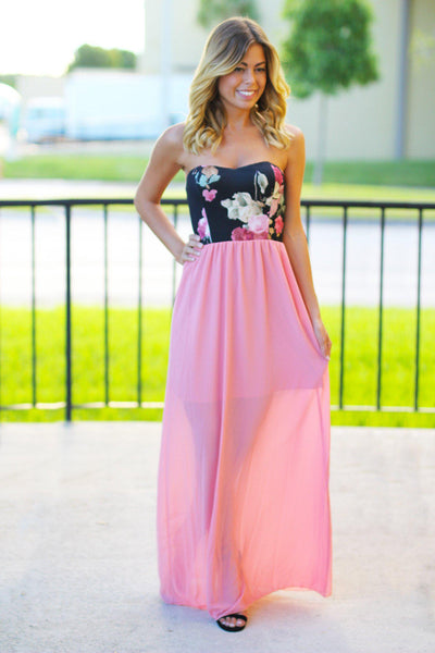 Dusty Pink Maxi Dress With Floral Top