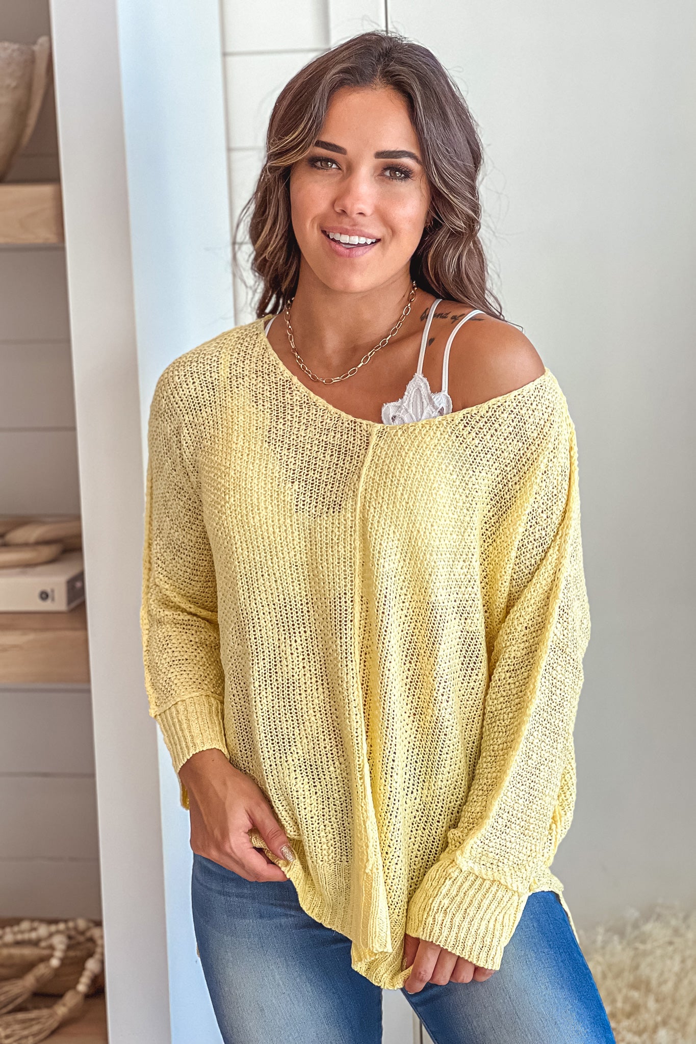 mellon v-neck knit top with long sleeves