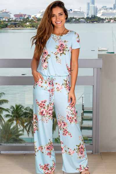 mint floral jumpsuit with sleeves