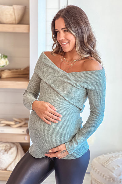 mint maternity top with long sleeves