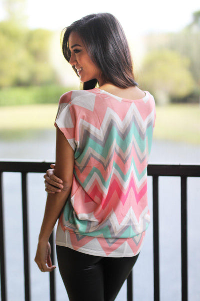 Coral and Mint Chevron Top