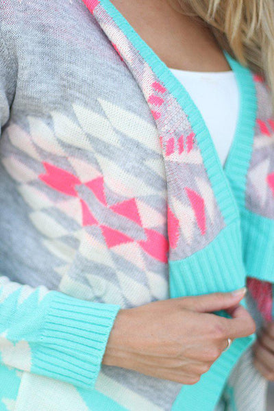 Gray and Mint Open Cardigan