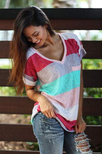 Mint And Pink V-Neck Top