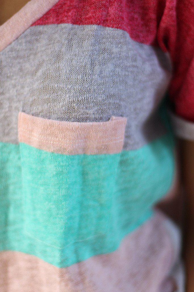 Mint And Pink V-Neck Top