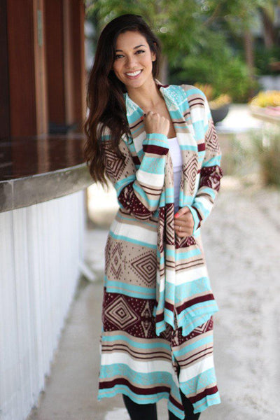 Taupe And Mint Oversized Cardigan