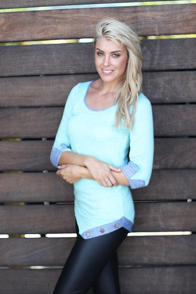 Mint Asymmetrical Top with Buttons
