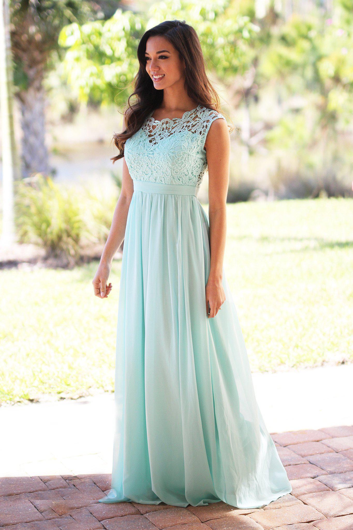 Mint Crochet Maxi Dress with Tulle Back
