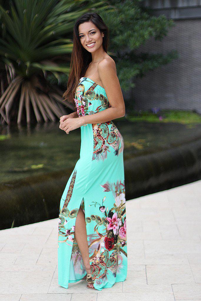 Mint floral maxi dress shop