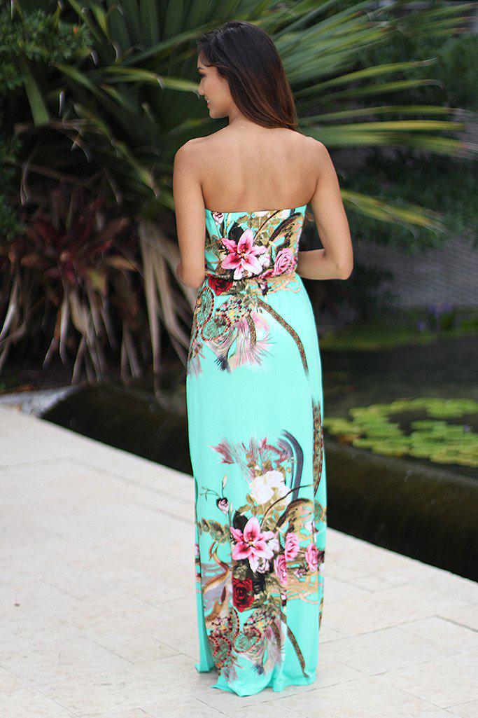 Mint Floral Maxi Dress | Long Dress