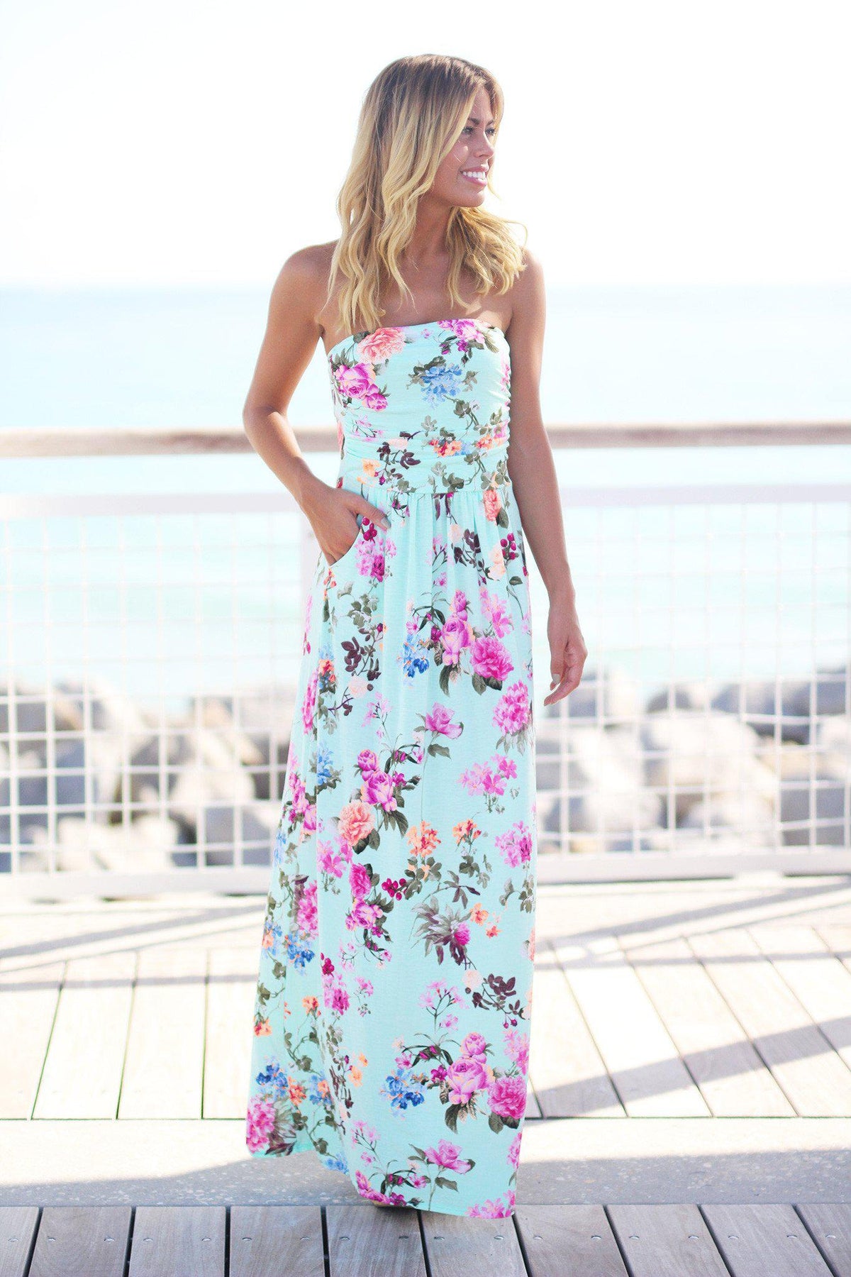 Strapless Floral Maxi Dress with Pockets | Maxi Dresses – Saved by the ...