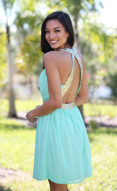 Mint and Gold Sequin Dress