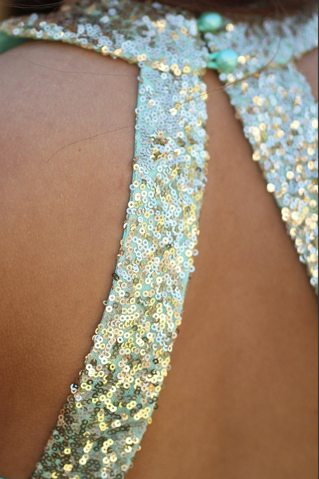 slim fit dress slacks Mint and Gold Sequin Dress
