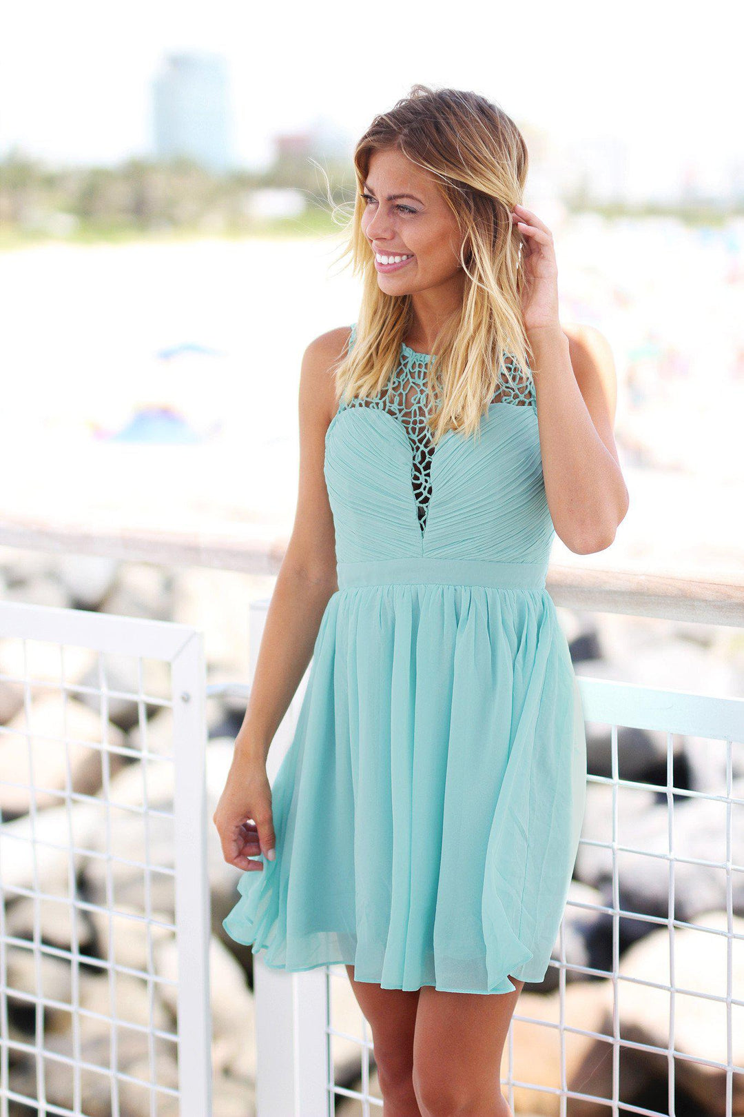 Dusty Mint Crochet Short Dress | Dusty Mint Bridesmaid Dress Saved by the Dress Dusty Mint Crochet Short Dress | Dusty Mint Bridesmaid Dress Saved by the Dress