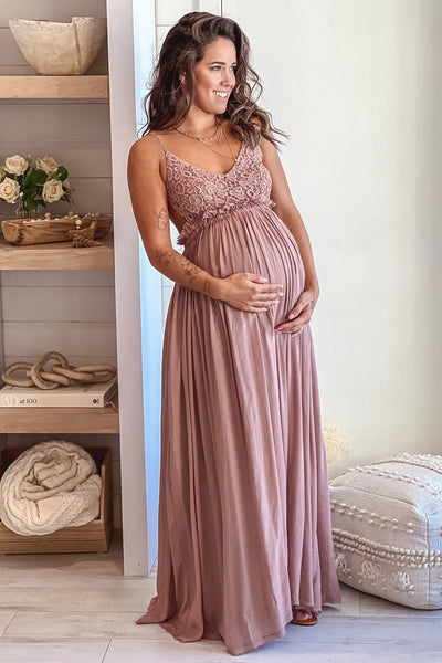 mocha crochet top maternity maxi dress