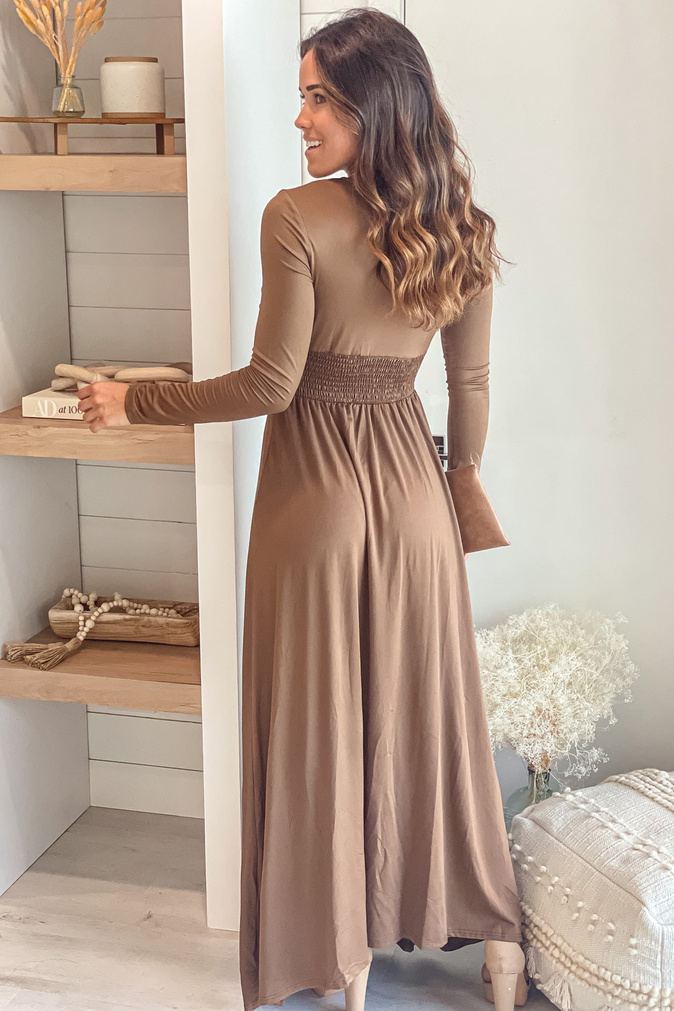 mocha long sleeve dress 'Carlina' Mocha Long Sleeve Mini Dress