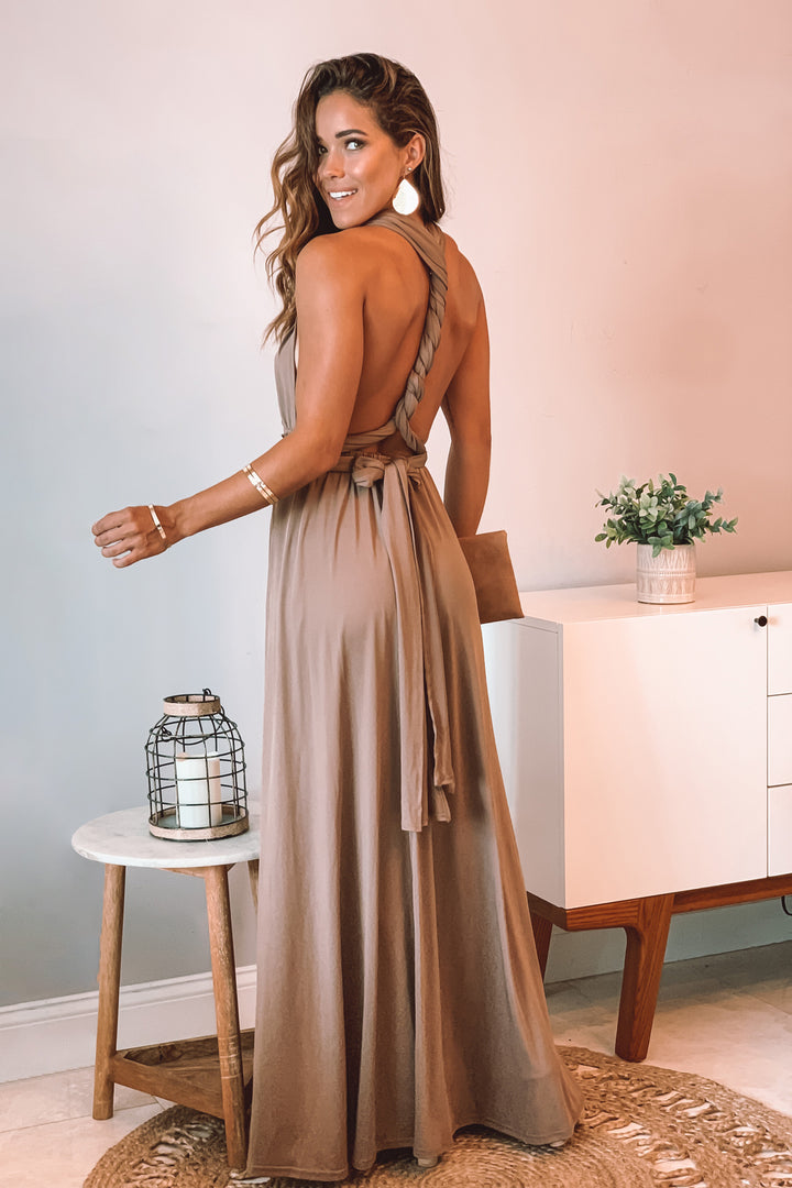 stop motion maxi dress mocha Multi Tie With Slit Size:19/19.5 x 37 Black Sequin & Tulle Bandage Bodice DressFast