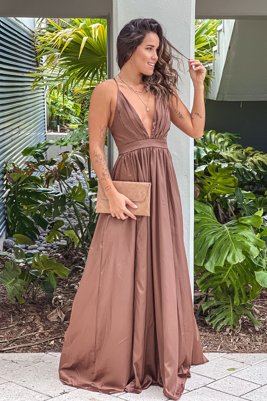 mocha brown satin dress Black Satin Maxi Dress