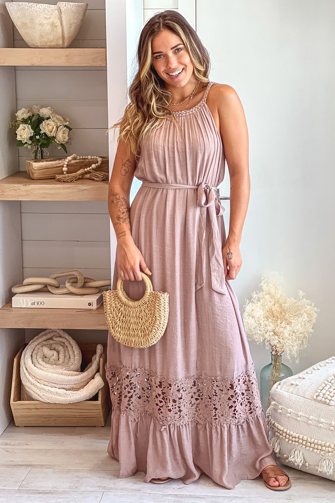 Mocha Sleeveless Maxi Dress With Crochet Trim | Maxi Dresses Saved by the Dress Mocha Sleeveless Maxi Dress With Crochet Trim | Maxi Dresses Saved by the Dress