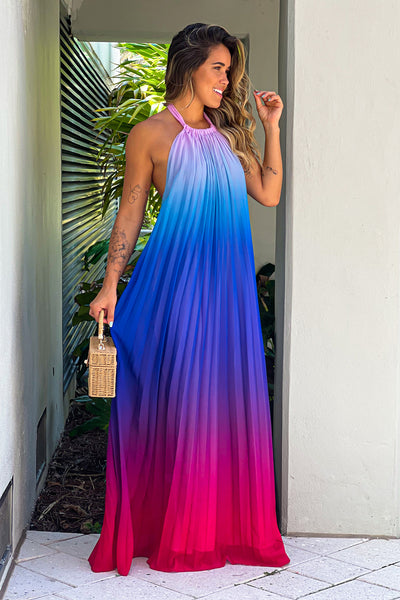 multi color halter neck maxi dress