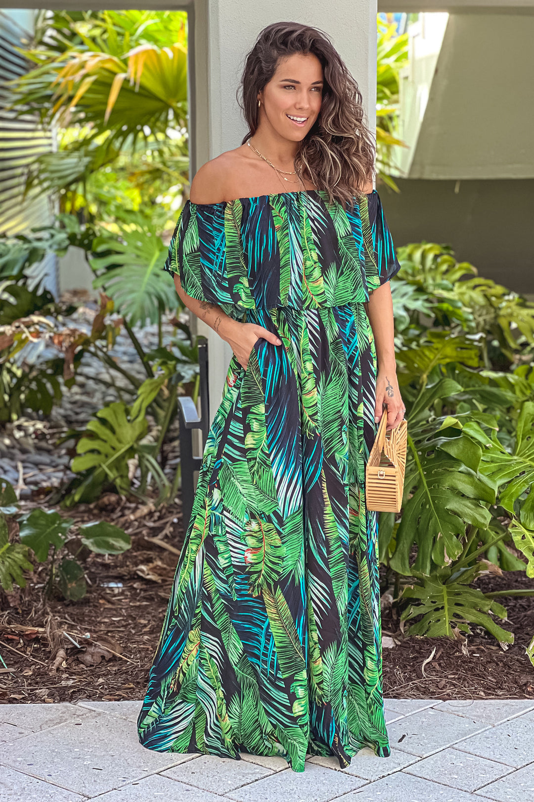off the shoulder mixed print maxi dress Multi Color Printed Off Shoulder Maxi Dress