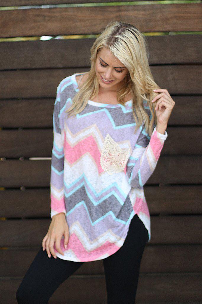 Multi Color Top With Crochet Pocket