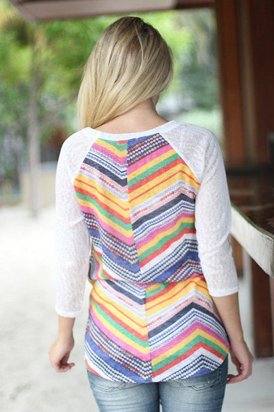 Multi Color Top with Crochet Pocket
