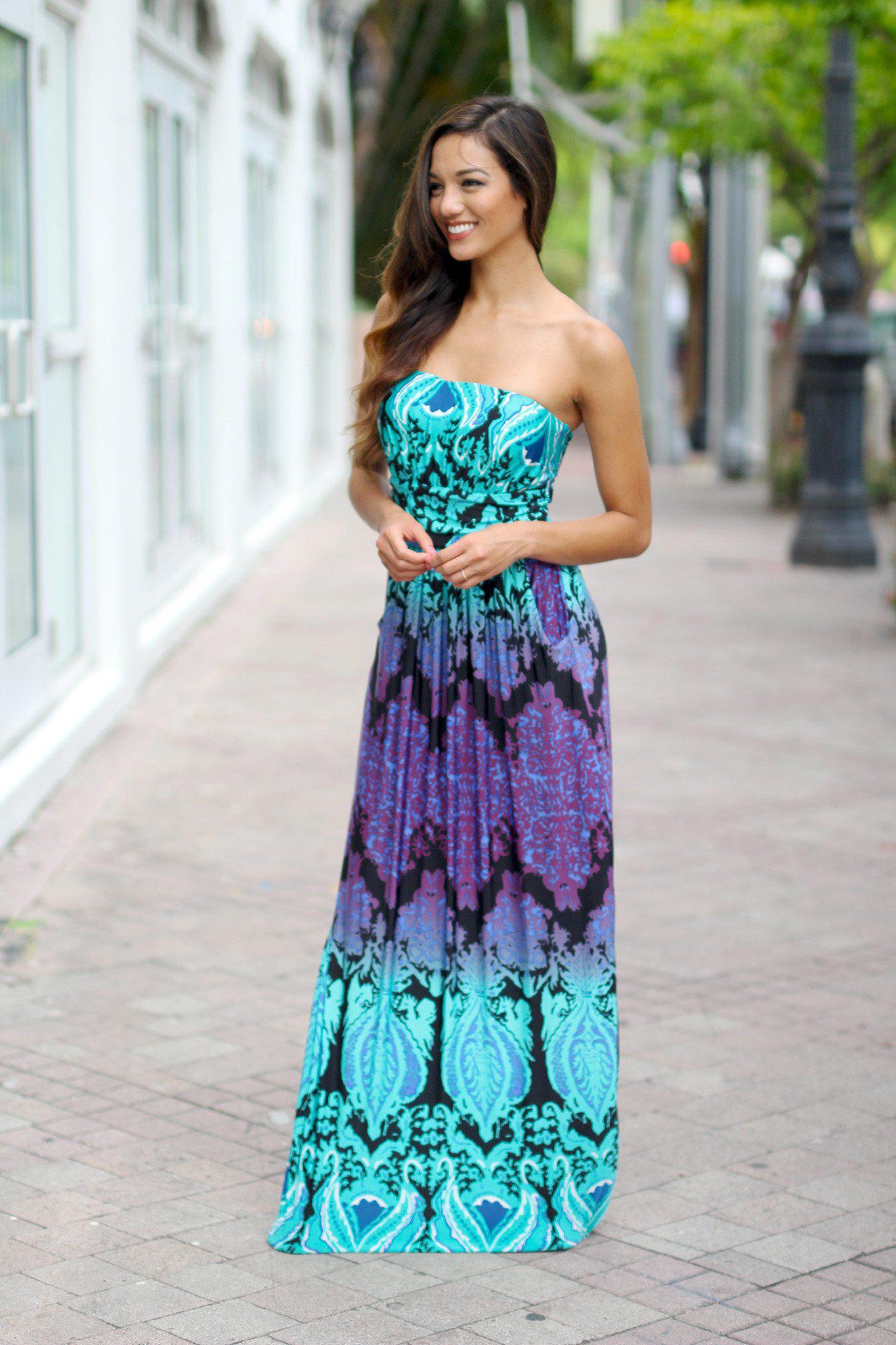 Aqua Printed Maxi Dress