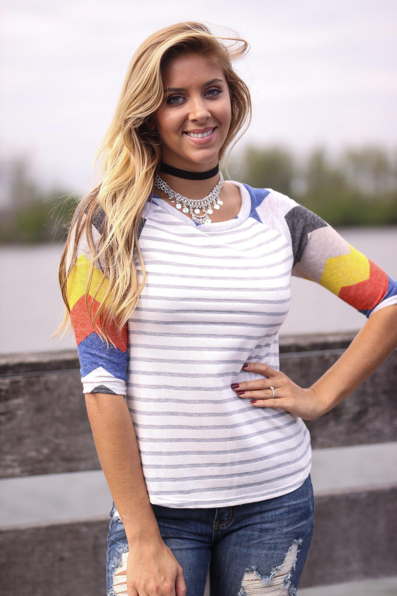 Multicolored Top with Chevron Sleeves