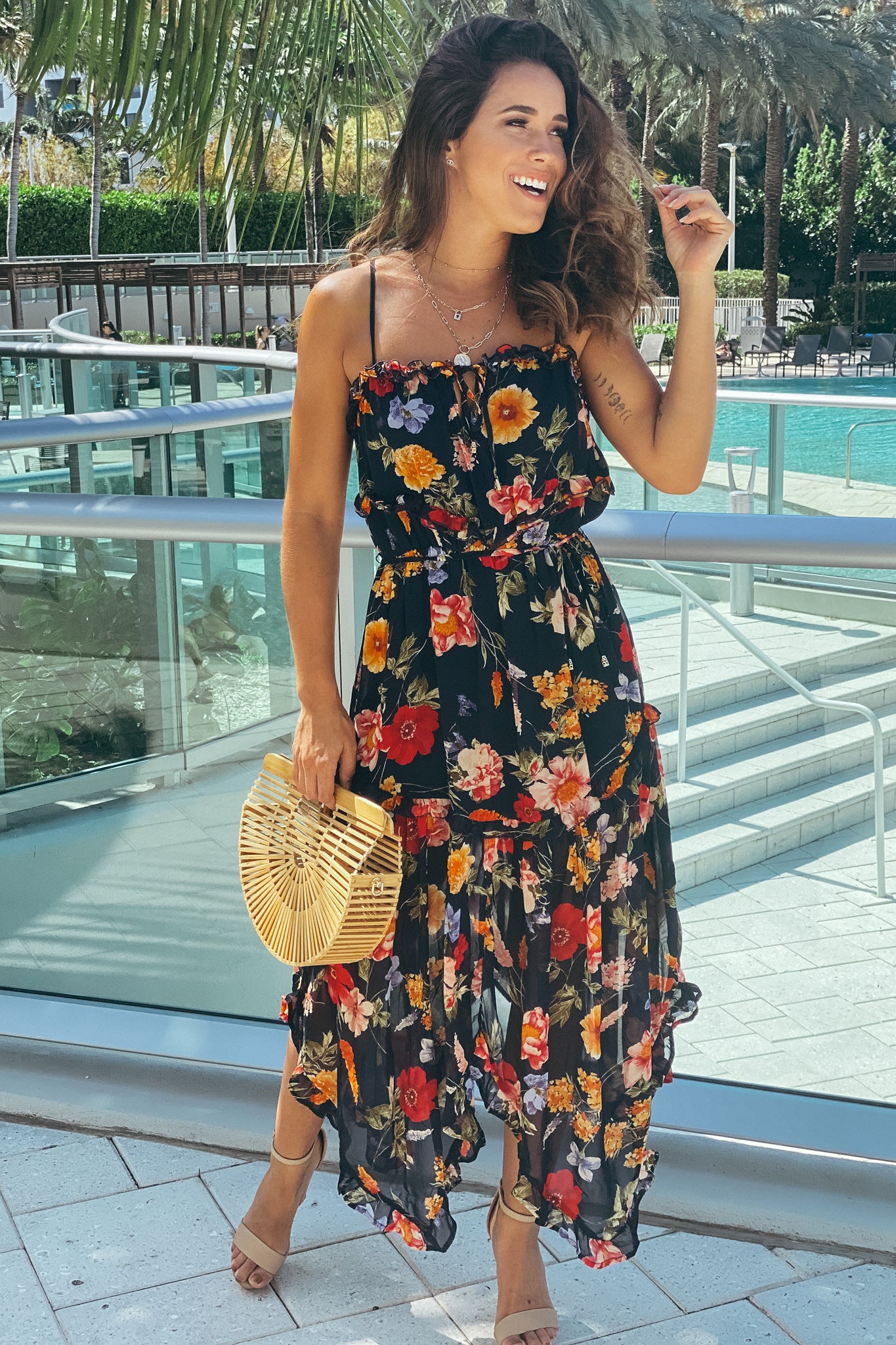 navy floral casual dress