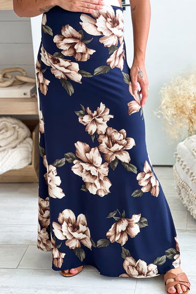 navy floral maternity maxi skirt