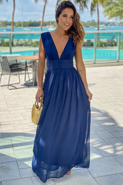 Navy Maxi Dress with Button Detail | Maxi Dresses – Saved by the Dress
