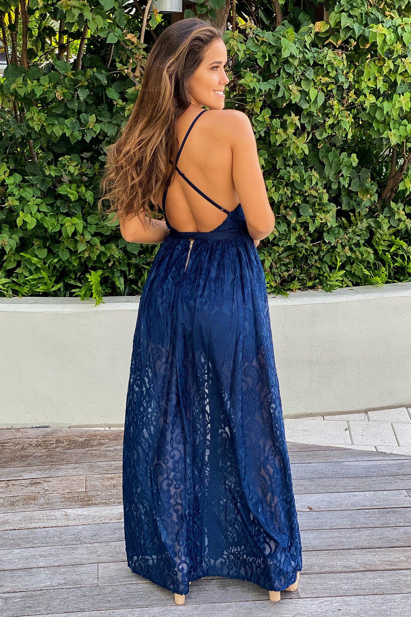 navy lace formal maxi dress