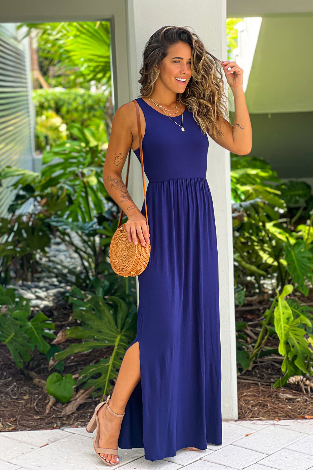 Navy Racer Back Maxi Dress With Side Slit | Maxi Dresses  Saved by the  Dress
