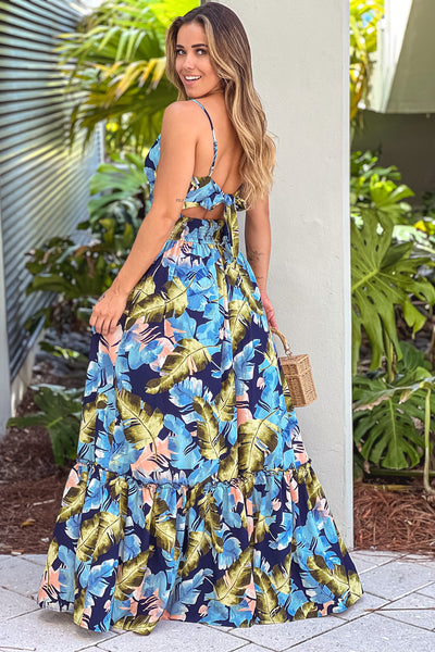 navy maxi dress with tie back