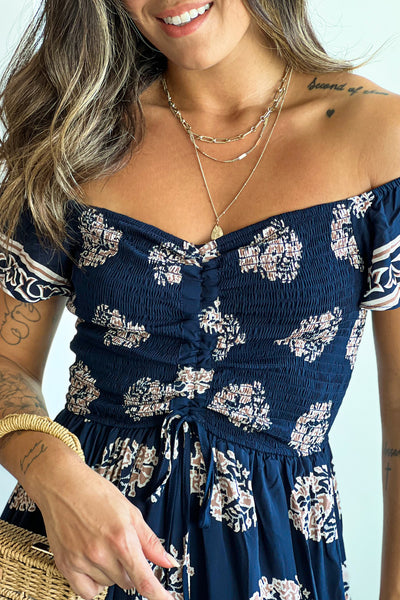 navy printed cute maxi dress