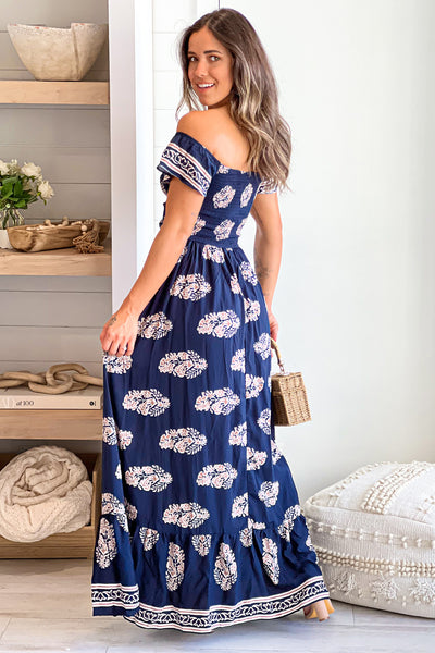 navy printed maxi dress