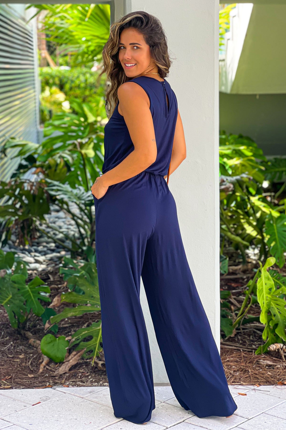 Navy Sleeveless Jumpsuit with Pockets | Jumpsuits – Saved by the Dress