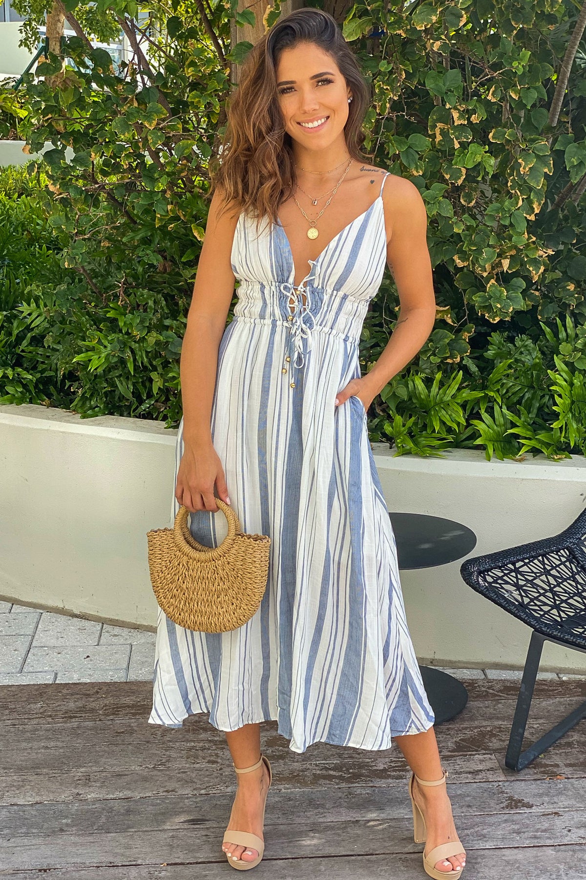 Navy Striped Maxi Dress With Front Ties | Maxi Dresses – Saved by the Dress
