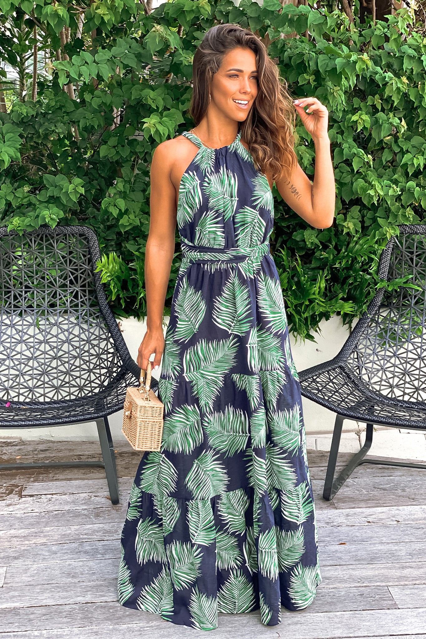 Navy Tropical Maxi Dress With Open Back | Maxi Dresses – Saved by the Dress