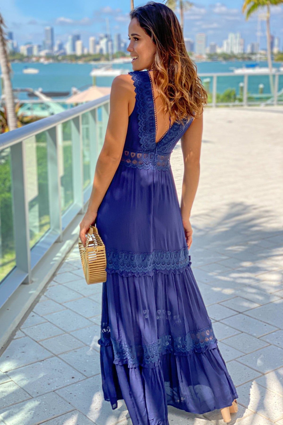 Navy V-Neck Maxi Dress With Lace Trim | Maxi Dresses – Saved by the Dress